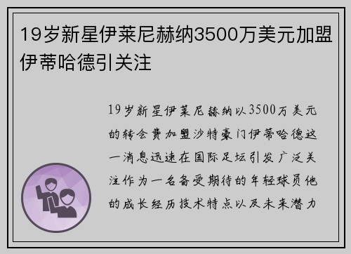19岁新星伊莱尼赫纳3500万美元加盟伊蒂哈德引关注